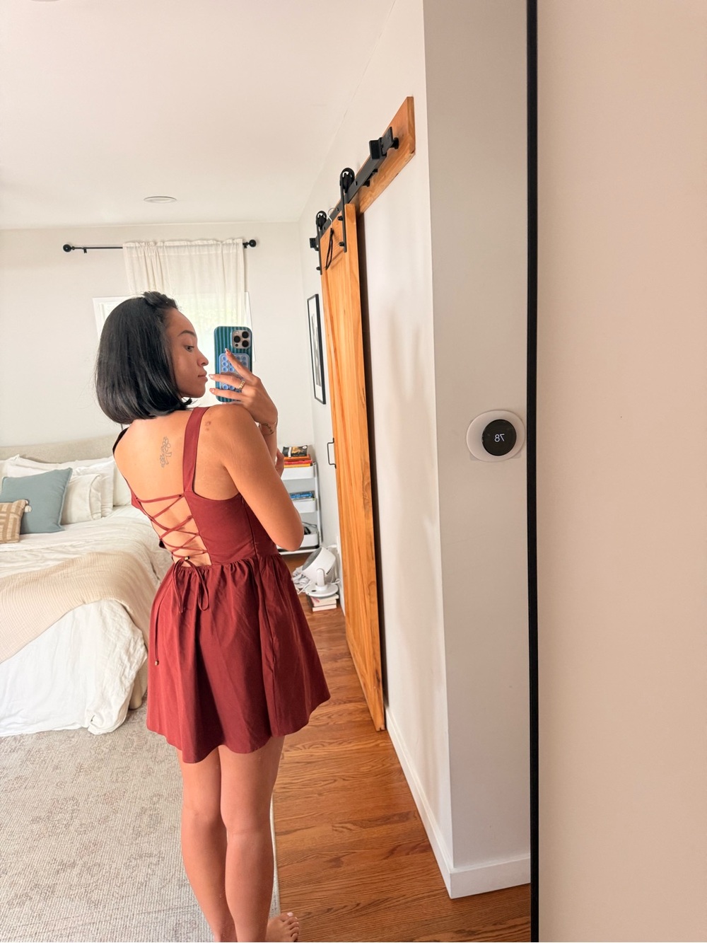 Free People Rust Red Square Neck Mini Dress - Picture 3 of 3